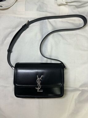Saint Laurent Black Leather solferino medium Crossbody with Silver YSL Logo bag